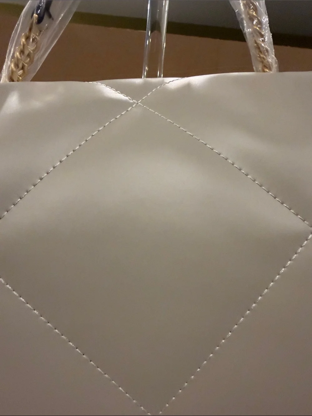 Tory Burch Cream Quilted Leather Chain Shoulder Bag with Top Handle